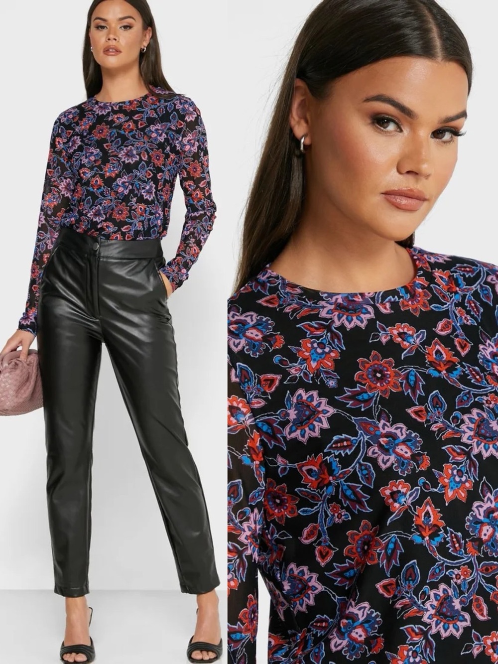 Banana Republic • floral print long sleeve mesh tee knit top blouse black sheer